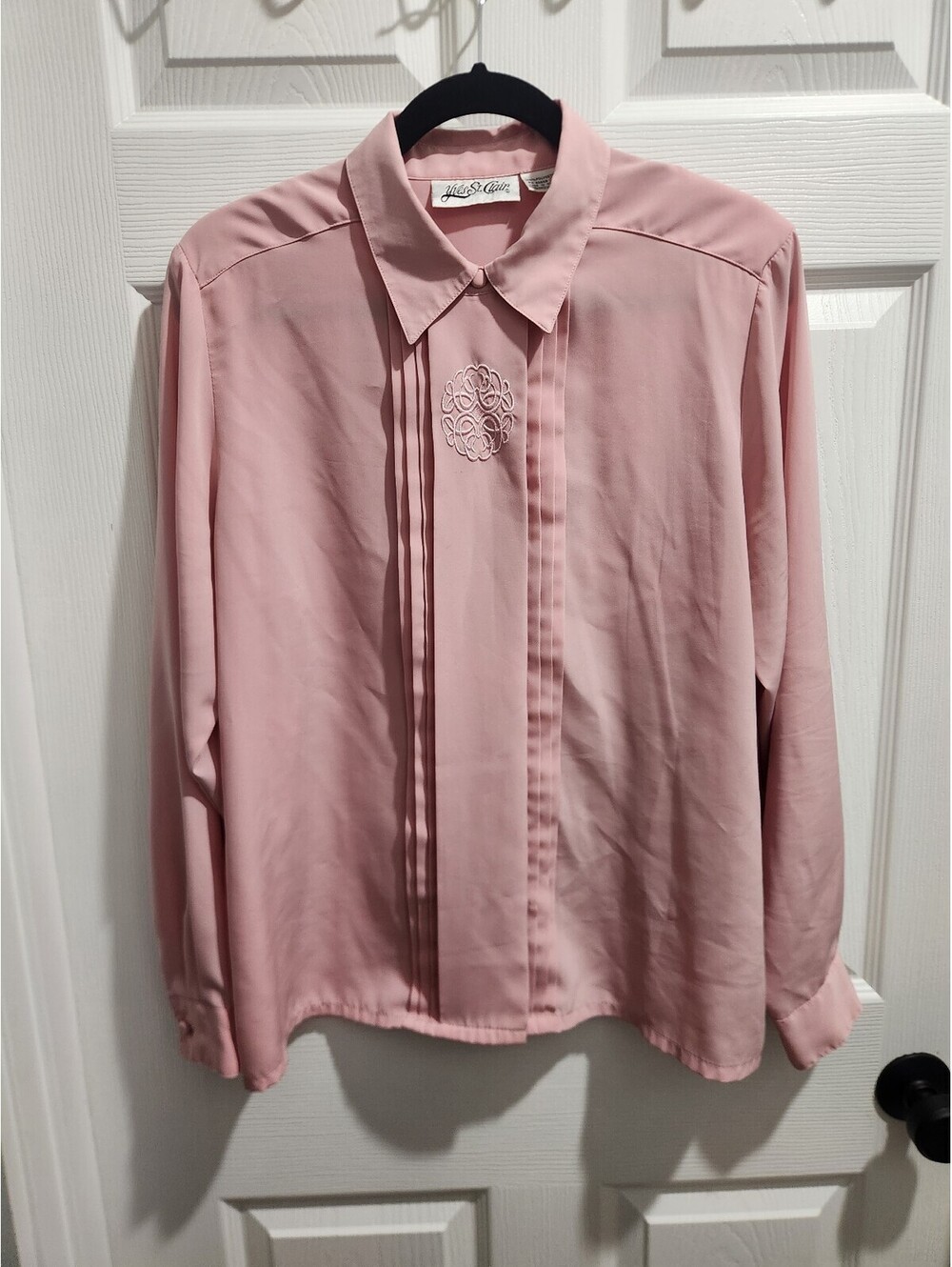 Vintage Yves St. Clair Pink Blouse with Embroidered Detail